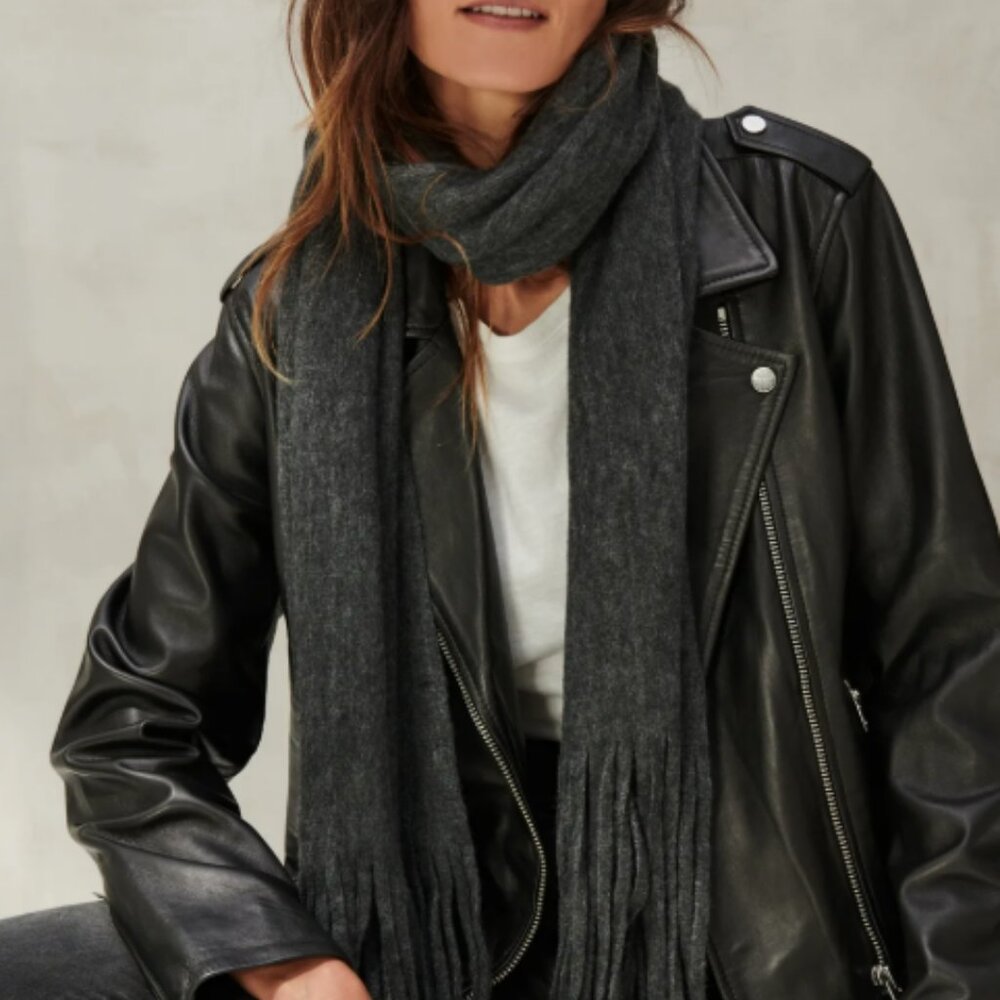 NWT Lucky Brand Dark Gray Brushed Fringe Scarf Soft Winter Wrap